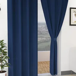 Yellow Weaves Navy Blue Set of 2 Black Out Door Curtain-image-67