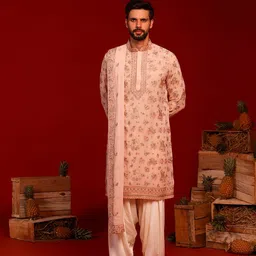 KALPRAAG Floral Printed Thread Work Mandarin Collar Kurta with Patiala And Dupatta-image-74