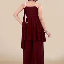 PARROT CREATION Women Embroidered Regular Sequinned Kurti with Sharara & With Dupatta image 2