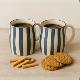 Unravel India 2 Piece White & Blue Hand Painted Ceramic Matte Mugs-image-9
