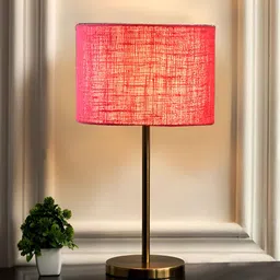 Aura Pink Metal Traditional Cylindrical Shaped Table Lamp-26