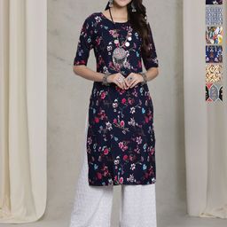 7Threads Women Ethnic Motifs Printed Mirror Work Floral Crepe KurtaStraigth Kneelength-image-97