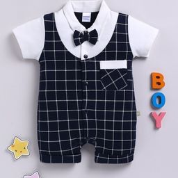 Moms Love Infant Boys Pure Cotton Checked Romper with a Bow-21