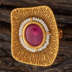 Kushal's Fashion Jewellery Gold-Plated Stone Studded Antique Finger Ring-picture-0