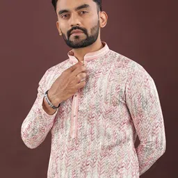 NIKATT Floral Printed Mandarin Collar Linen Straight Kurta-picture-55