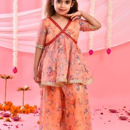 Rangpur Girls Floral Printed Regular Pure Cotton Kurta with Palazzos-image-37