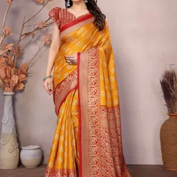 KALINI Floral Woven Design Saree With Tassels and Unstitched Blouse-50