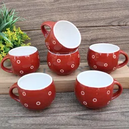 laghima jadon Red & White Textured Ceramic Matte Cups Set of 6 image 3