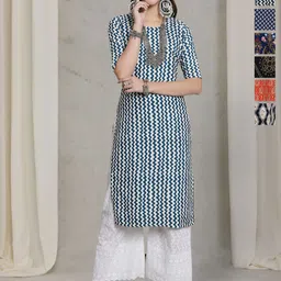 7Threads Women Ethnic Motifs Printed Thread Work Floral Crepe Kurta-image-70