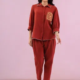 MISRI Embroidered Pure Cotton Shirt Collar Neck Shirt & Trouser Co-Ords-picture-58