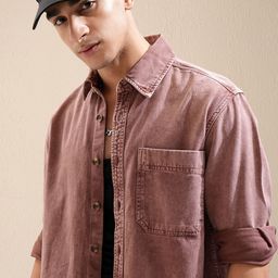 HIGHLANDER Men Spread Collar Faded Cotton Oversized Casual Shirt-picture-26