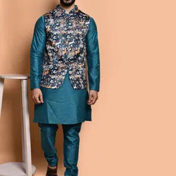 PRINTCULTR Men Regular Pure Silk Kurta with Trousers-picture-36