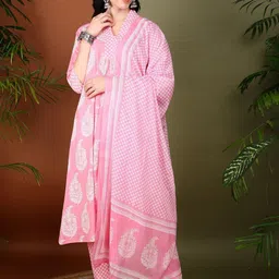 YASH GALLERY Women Floral Printed Regular Pure Cotton Kurta with Trousers & With Dupatta-picture-10