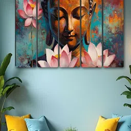 Aura Pink & Brown 5 Piece Synthetic Wood Religious Wall Paintings-image-91