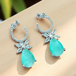 The Pari Rhodium-Plated American Diamond Studded Teardrop Shaped Drop Earrings-picture-2