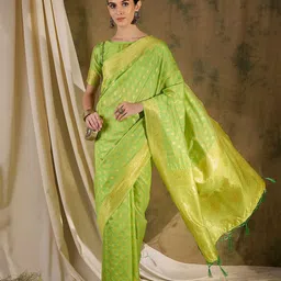 DEVATITHI Ethnic Motifs Zari Silk Blend Banarasi Saree-picture-37