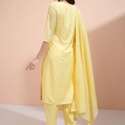 Vishudh Women Ethnic Motifs Embroidered Regular Thread Work Kurta with Trousers & With Dupatta image 3