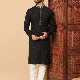Men's Black Embroidered Sequence Work Kurta-picture-31
