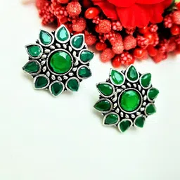 Yash Jewels Emporiums Silver-Plated Artificial Stones Studded Floral Shaped Studs-image-12