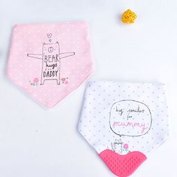 Little Surprise Box LLP Infants Pack Of 2 Bear Hug Printed With Silicone Teether Flap Bibs-image-21