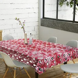 LooMantha Red Floral Waterproof Plastic 6-Seater Table Cover-image-93