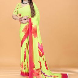 P D Silk Mills Floral Pure Georgette Saree-image-65