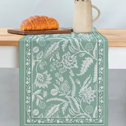 Peepul Tree Sea Green & White Floral Printed Table Runner-33