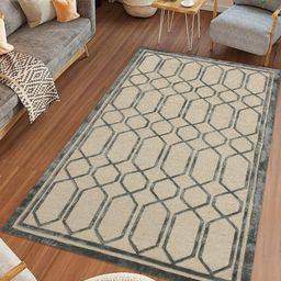 saraswatii global Lineation Beige & Grey Geometric Printed Tufted Woollen Carpet-0