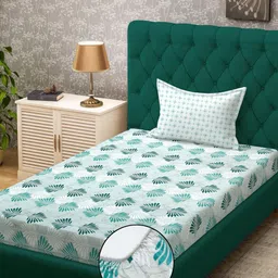 KLOTTHE Green Floral Cotton Single Bedsheets-picture-21