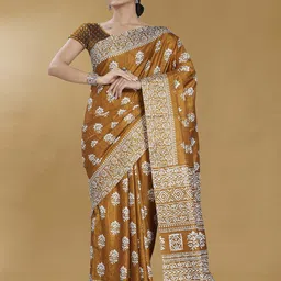 Rani Saahiba Batik Art Silk Block Print Saree-picture-16