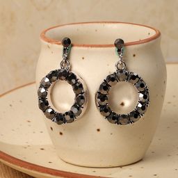 DressBerry Silver-Plated Artificial Stones Studded Circular Shaped Drop Earrings-12
