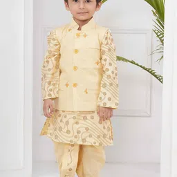 Sethukrishna Boys Geometric Printed Mandarin Collar Kurta With Dhoti Pants & Nehru Jacket-17