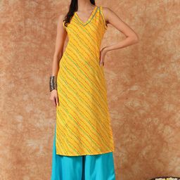 Meeranshi Bandhani Printed V-Neck Sleeveless Cotton Straight Kurta-picture-15