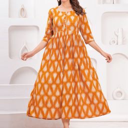 NITVAN Floral Printed Round Neck Cotton Maternity Ethnic Dress-image-57