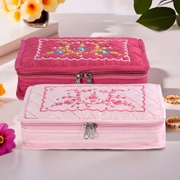 Aura Pink and Fuchsia 2 Pieces Embroidered 7-Compartments Jewellery Organisers-34