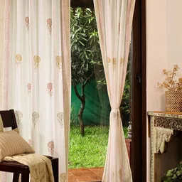Peepul Tree Rust & Mustard Set of 2 Floral Sheer Door Curtain-42