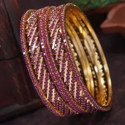 SGA FASHION Set Of 2 Gold-Plated American Diamond Stones Studded Bangles-image-63