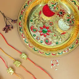 Anouk Set Of 3 Elephant Rakhi With Roli Kumkum, Card & Thali-45