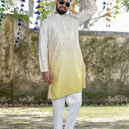 Stuffie Land Men Embroidered Regular Sequinned Dupion Silk Kurta with Pyjamas-picture-21