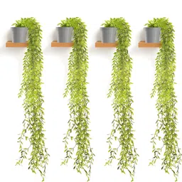 Kuber Industries 4-Pcs Grey & Green Artificial Plants With Pot-13