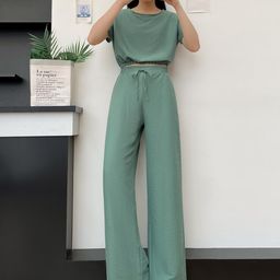 Lugo Round Neck T-Shirt With Palazzos Co-Ords-image-39