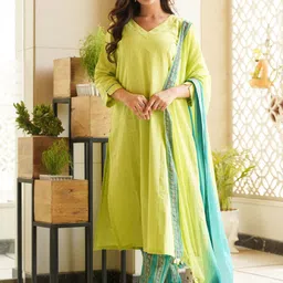 GoSriKi V-Neck A-Line Kurta With Trousers & Dupatta-picture-30