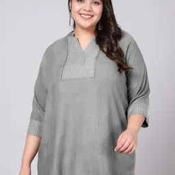 Indietoga Striped Mandarin Collar Cotton Top-image-71