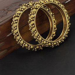 PRIVIU Set Of 2 Gold Plated Stones Studded Bangles-image-74