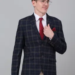 Cantabil Checked Notched Lapel Single Breasted Blazer-picture-11