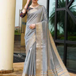 HERE&NOW Zari Jute Silk Bhagalpuri Saree-14