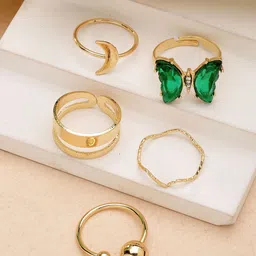 Bohey by KARATCART 5Pcs Gold-Plated CZ Studded Finger Ring-image-31