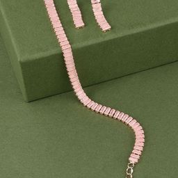 Zaveri Pearls Women Rose Gold-Plated Cubic Zirconia-Studded Necklace with Drop Earrings-image-89