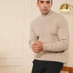 KVETOO Men High Neck Cable Knit Ribbed Pullover-picture-46