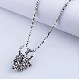 Minprice Stainless Steel Silver-Plated Devil Skull Shaped Pendant With Chain-image-12